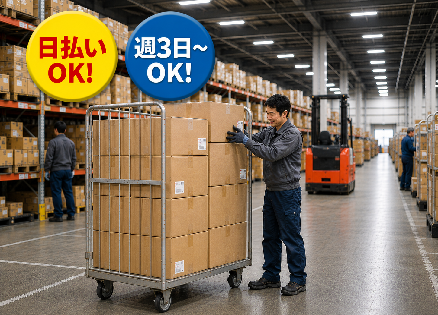 夜限定！　1日3時間～OK　荷物の仕分け