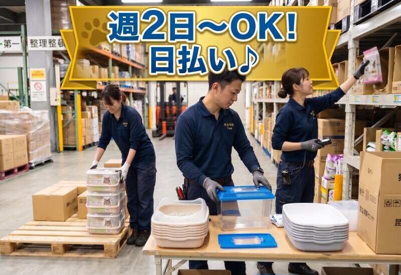 ペット商品の検品・棚入れ！無料送迎バスあり