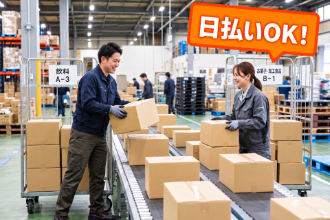 日払い◎週1日～スタート可能！車通勤OK　倉庫内積み替え作業
